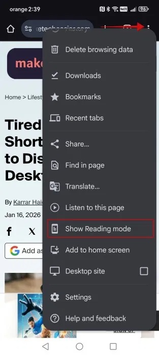 How to force Reader Mode to display on all websites Picture 8