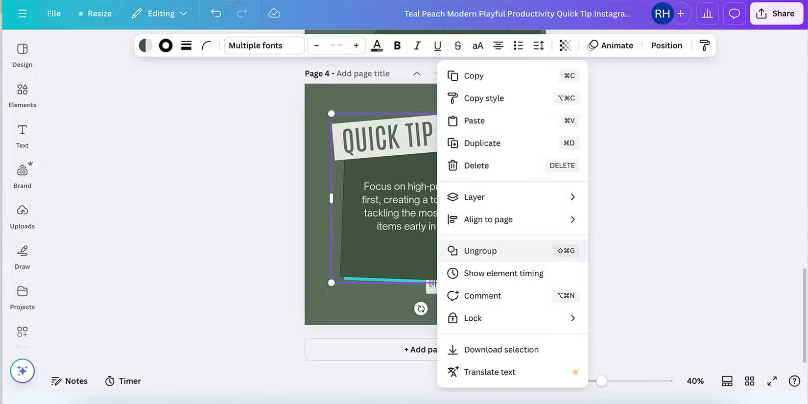 How to Group (and Ungroup) Elements in Canva Picture 5