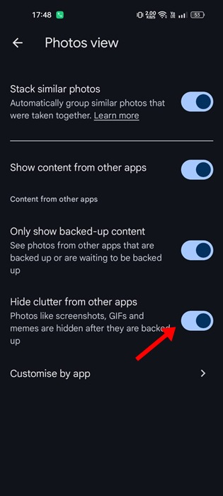 How to hide Google Photos content from other apps Picture 3