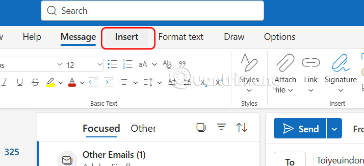 How to insert a table into an Outlook email Picture 1