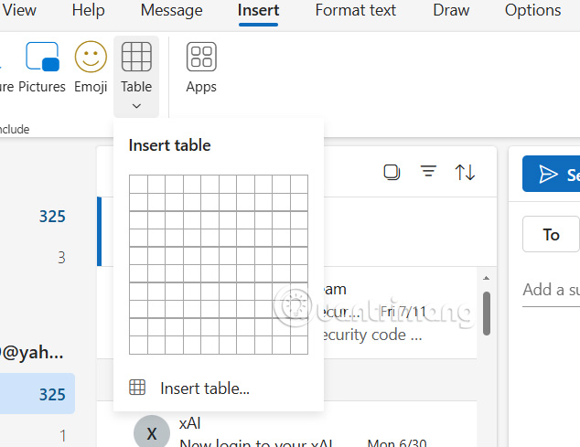 How to insert a table into an Outlook email Picture 3