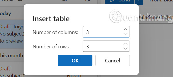 How to insert a table into an Outlook email Picture 4