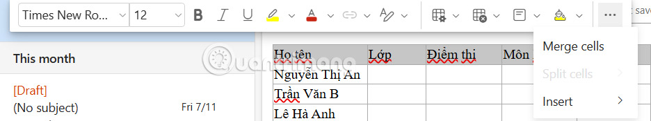 How to insert a table into an Outlook email Picture 6