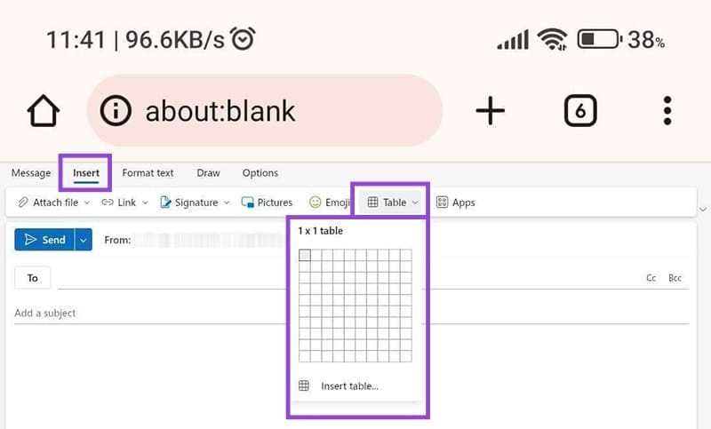 How to insert a table into an Outlook email Picture 8