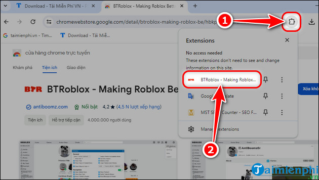 How to install and use BTRoblox on Google Chrome Picture 3