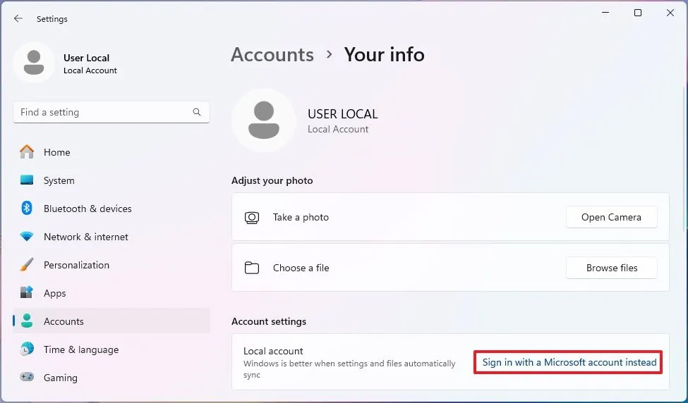 How to link a local account to a Microsoft account Windows 11 Picture 1