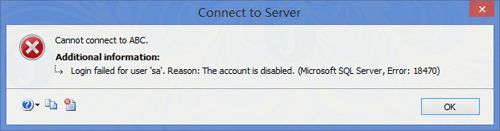 Picture 1 of How to log in to SQL Server if the SA account is disabled.