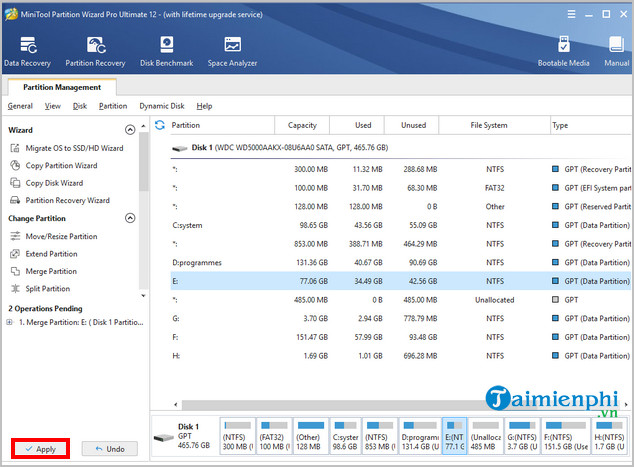 Picture 5 of How to merge drives using MiniTool Partition Wizard, delete hard drive partitions.