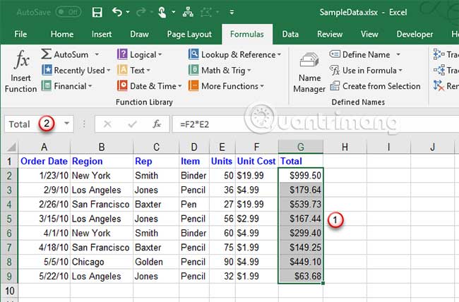 How to name an Excel cell or data area - Define Name feature on Excel Picture 1