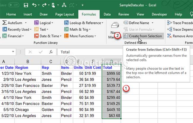 How to name an Excel cell or data area - Define Name feature on Excel Picture 2