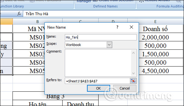 How to name an Excel cell or data area - Define Name feature on Excel Picture 8
