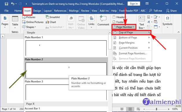 Picture 2 of How to number pages in Word starting from page 2