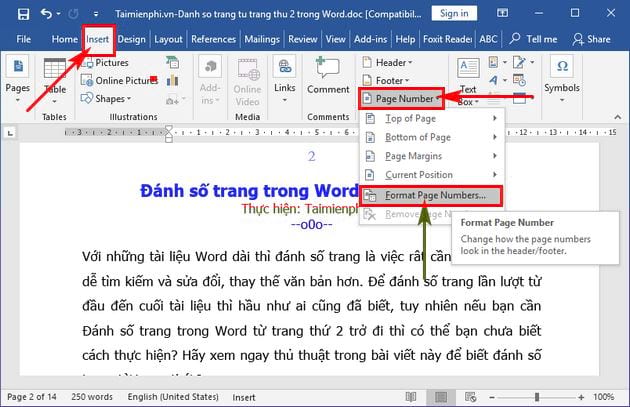 Picture 4 of How to number pages in Word starting from page 2