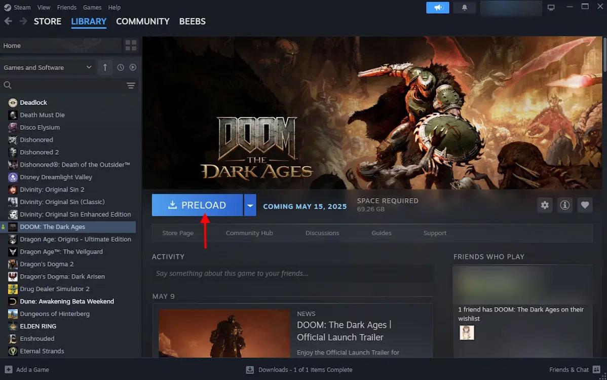 Picture 1 of How to preload Doom The Dark Ages on PC, PS5, and Xbox
