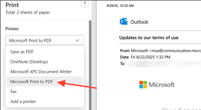 How to print emails on Outlook Picture 5
