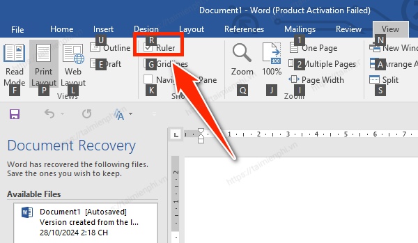 images 1 of How to quickly display the Ruler in Word using keyboard shortcuts.