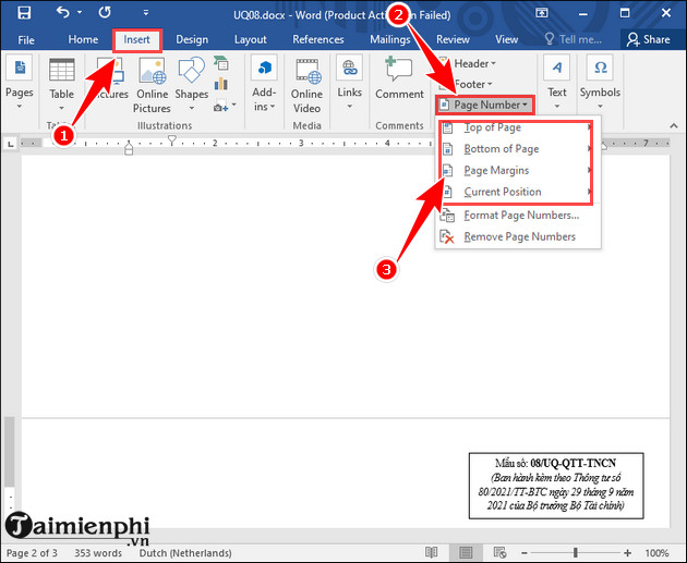 Picture 17 of How to quickly number pages in Word 2010, 2013, 2016, and 2019