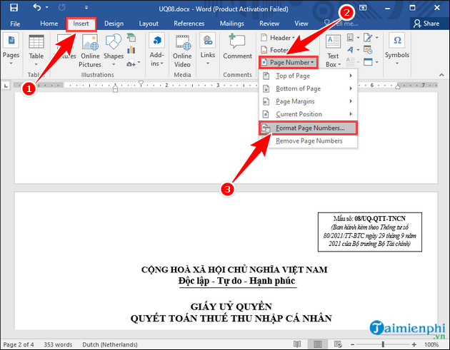 Picture 20 of How to quickly number pages in Word 2010, 2013, 2016, and 2019