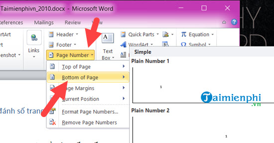 Picture 8 of How to quickly number pages in Word 2010, 2013, 2016, and 2019