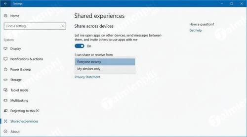 How to quickly turn off Share experiences feature on Windows 10 Creators Update Picture 1