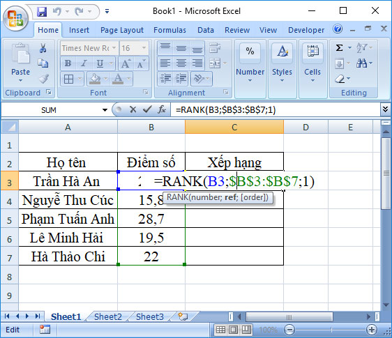 images 4 of How to rank in Excel using the RANK function - Ranking from highest to lowest.