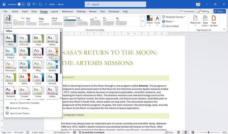 images 2 of How to reformat a Word document using the Design tab