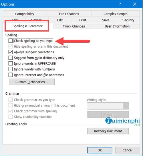 How to remove red underline in Word, turn off red underline spell check in Word Picture 10
