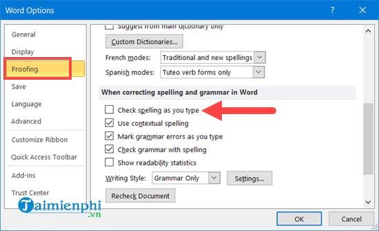 How to remove red underline in Word, turn off red underline spell check in Word Picture 7