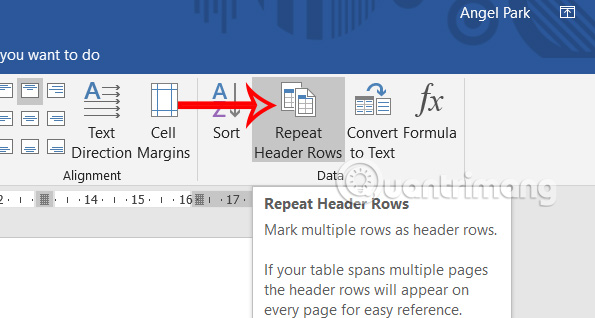 Picture 2 of How to repeat the table header bar in Word