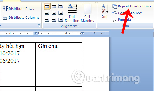 Picture 8 of How to repeat the table header bar in Word