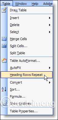 Picture 9 of How to repeat the table header bar in Word