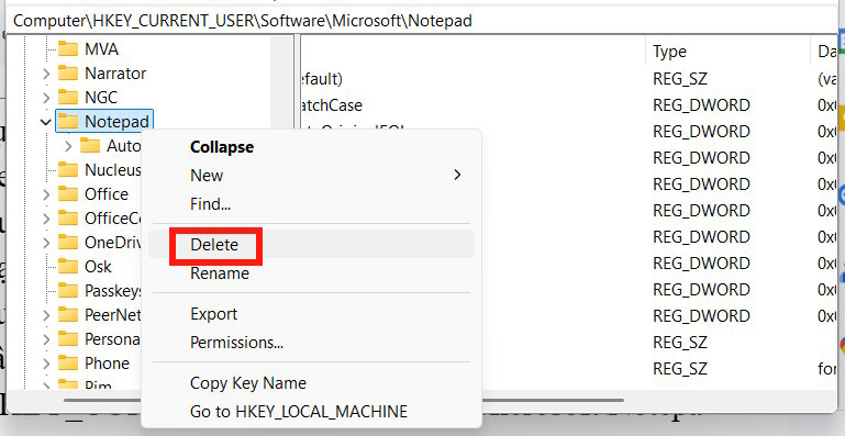 How to reset Notepad to its original default settings. Picture 6