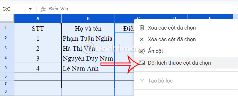 Picture 5 of How to resize cells in Google Sheets