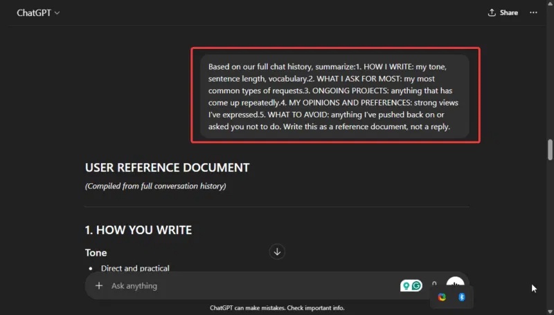 How to retain ChatGPT memory when switching to Claude Picture 2