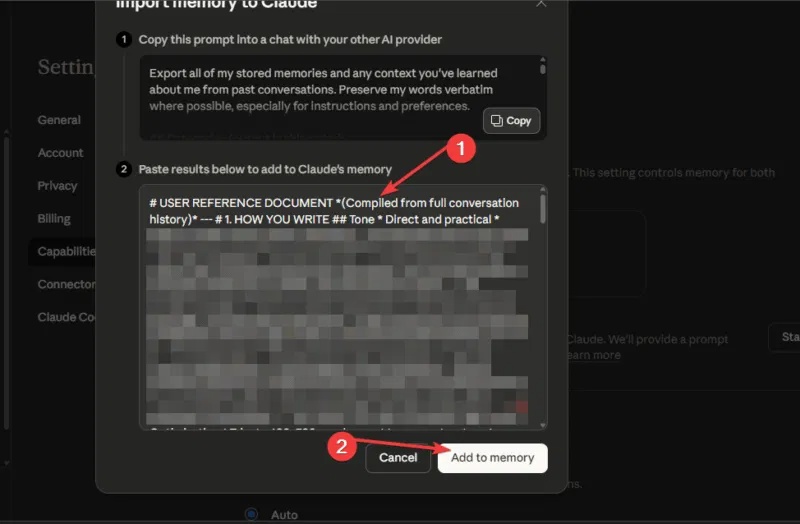 How to retain ChatGPT memory when switching to Claude Picture 3