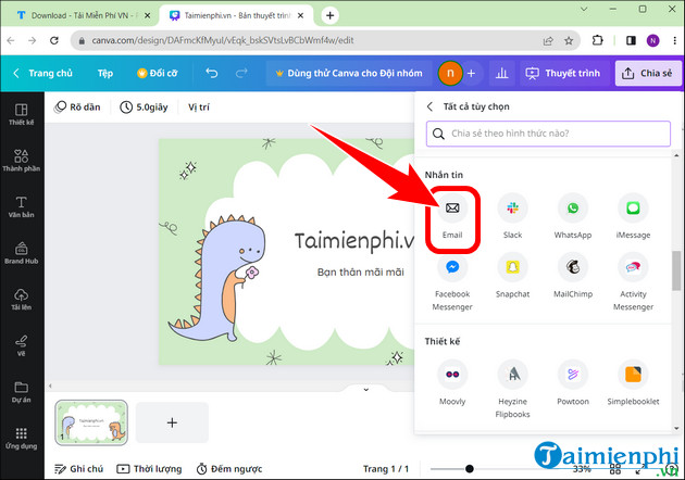 Picture 9 of How to send Canva links via Zalo, Gmail, Messenger, and share Canva designs via Zalo.