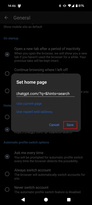 How to set ChatGPT as default search engine on Android Picture 11