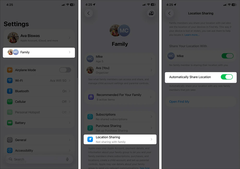 How to share location in Family Sharing iPhone Picture 1