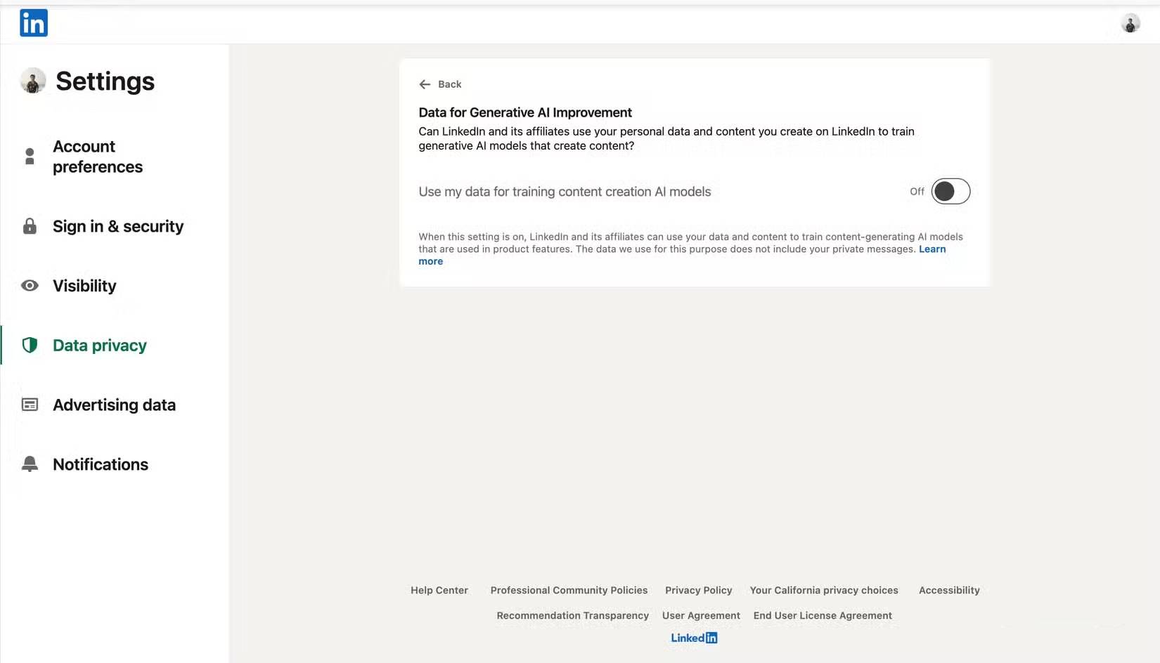 How to stop allowing the use of personal data to train AI. Picture 7