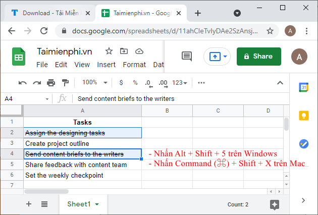Picture 3 of How to strike through text in Google Sheets and Google Docs