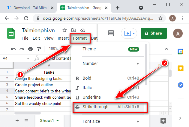 Picture 5 of How to strike through text in Google Sheets and Google Docs