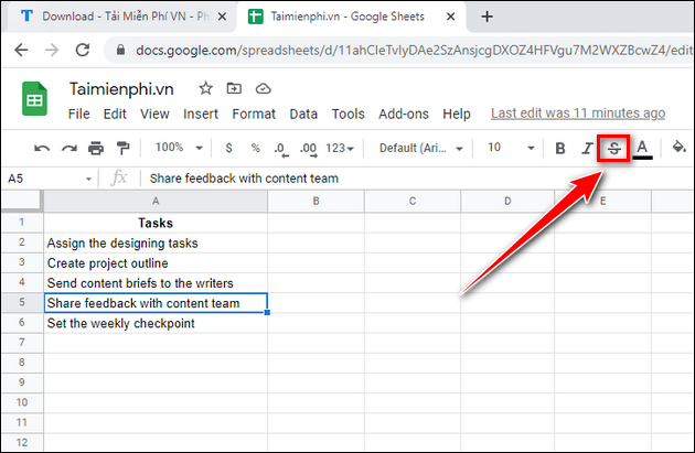 Picture 6 of How to strike through text in Google Sheets and Google Docs