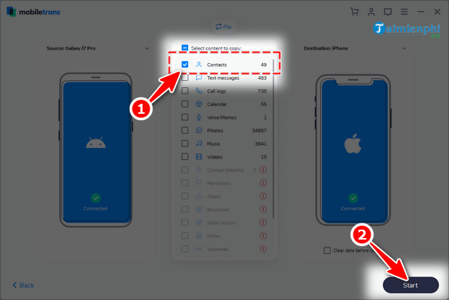 Picture 5 of How to transfer contacts from Android to iPhone using Wondershare MobileTrans