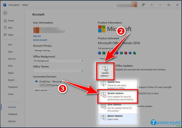 How to turn off automatic updates of Office 2016 on Windows Picture 2