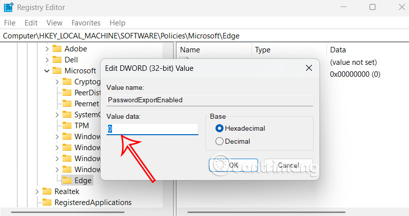 How to turn off exporting saved passwords in Microsoft Edge Picture 3