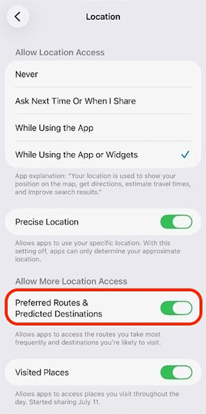 How to turn off favorite routes in Apple Maps Picture 1