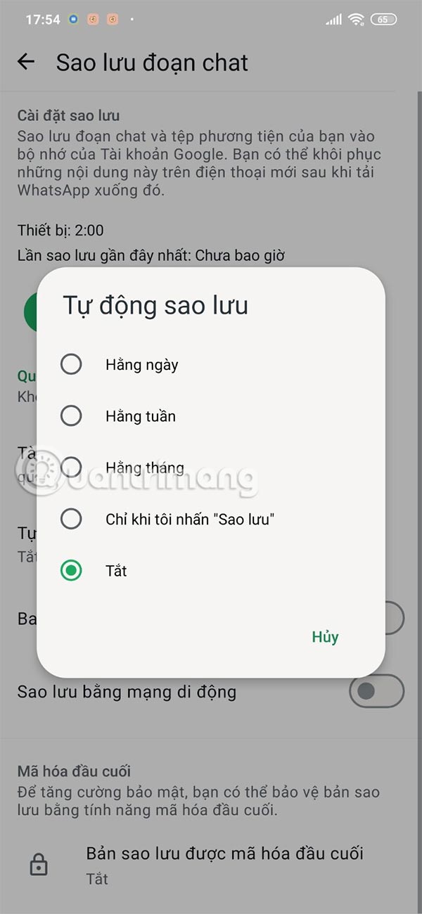 How to turn off WhatsApp message backup on phone Picture 12