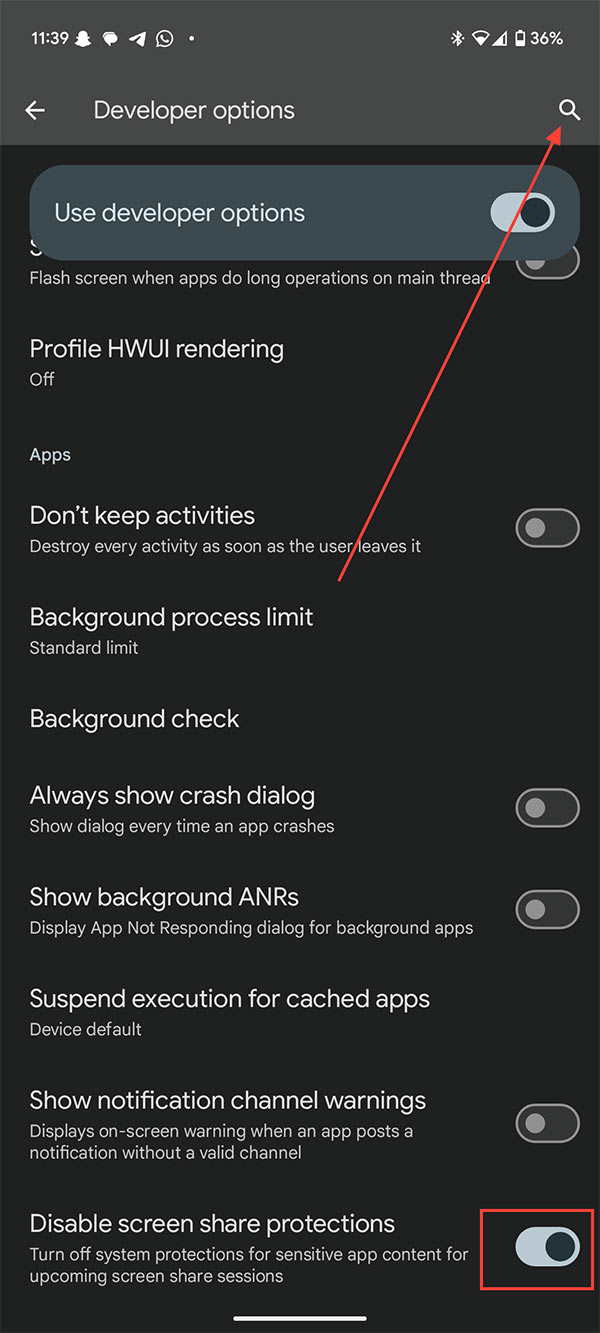 How to turn off screen sharing protection on Android Picture 4