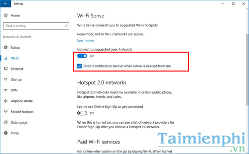 Picture 4 of How to enable WiFi Service on Windows 10 and display WiFi Sense.