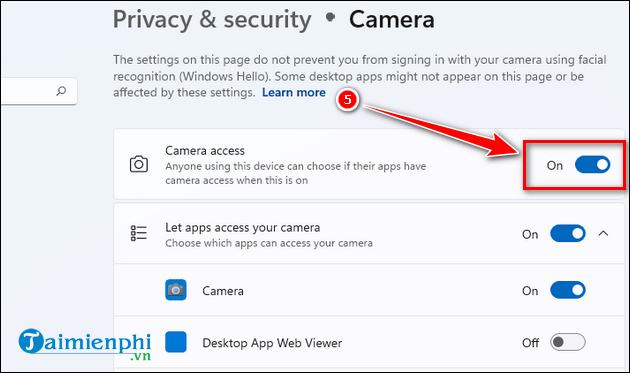 Picture 4 of How to turn the camera on and off in Windows 11